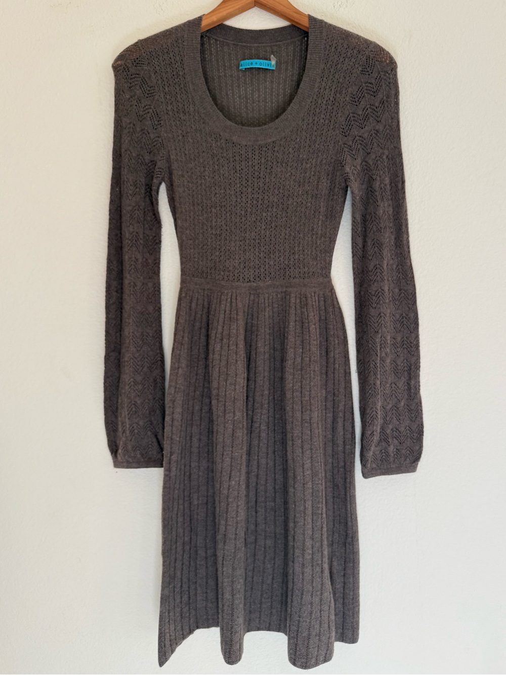 Alice + Olivia ribbed knit sweater dress long sleeve Viscose Cashmere pointelle